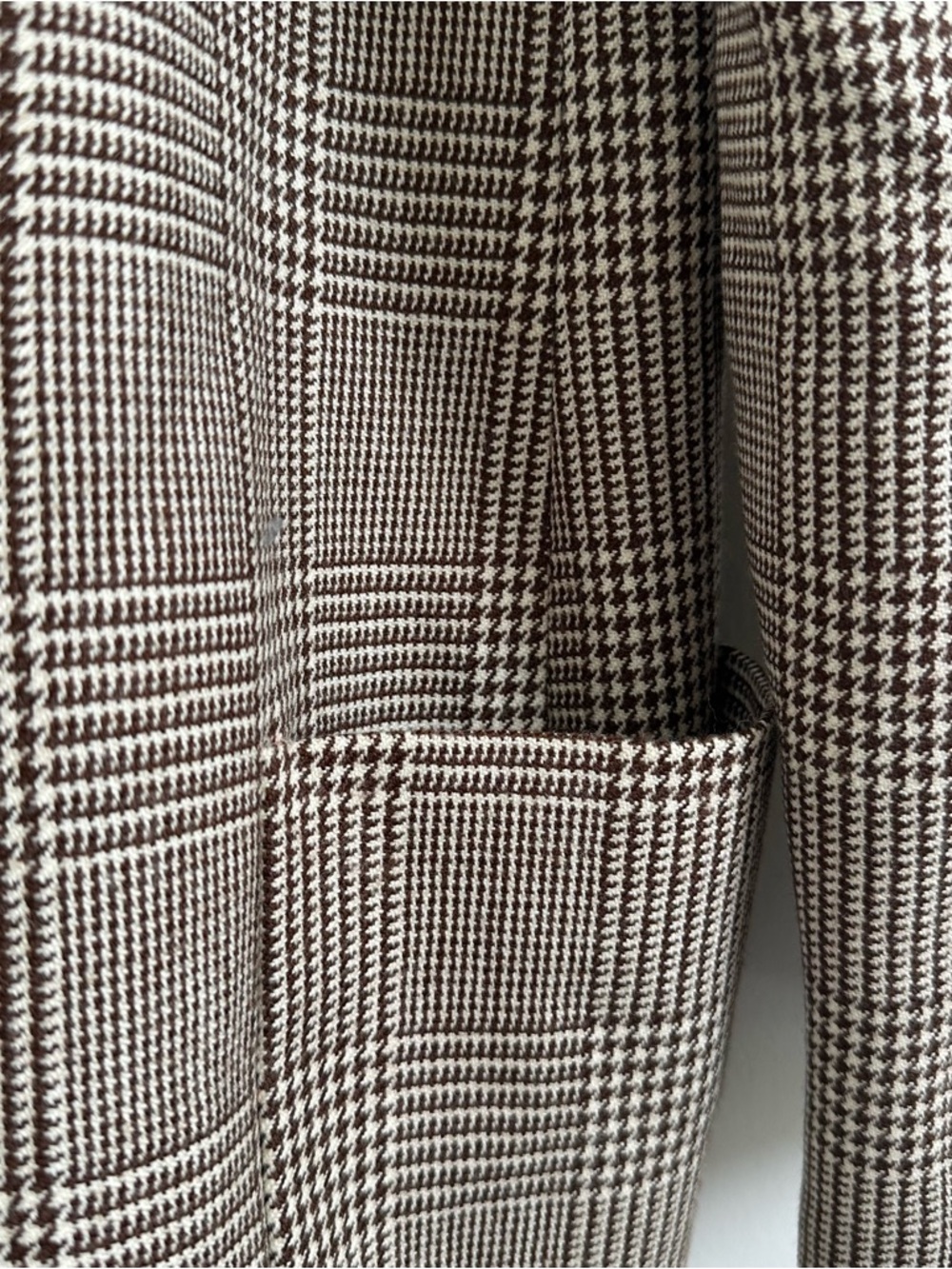100% Wool Checked & Houndstooth Brown Plaid Blazer - Picture 4 of 13